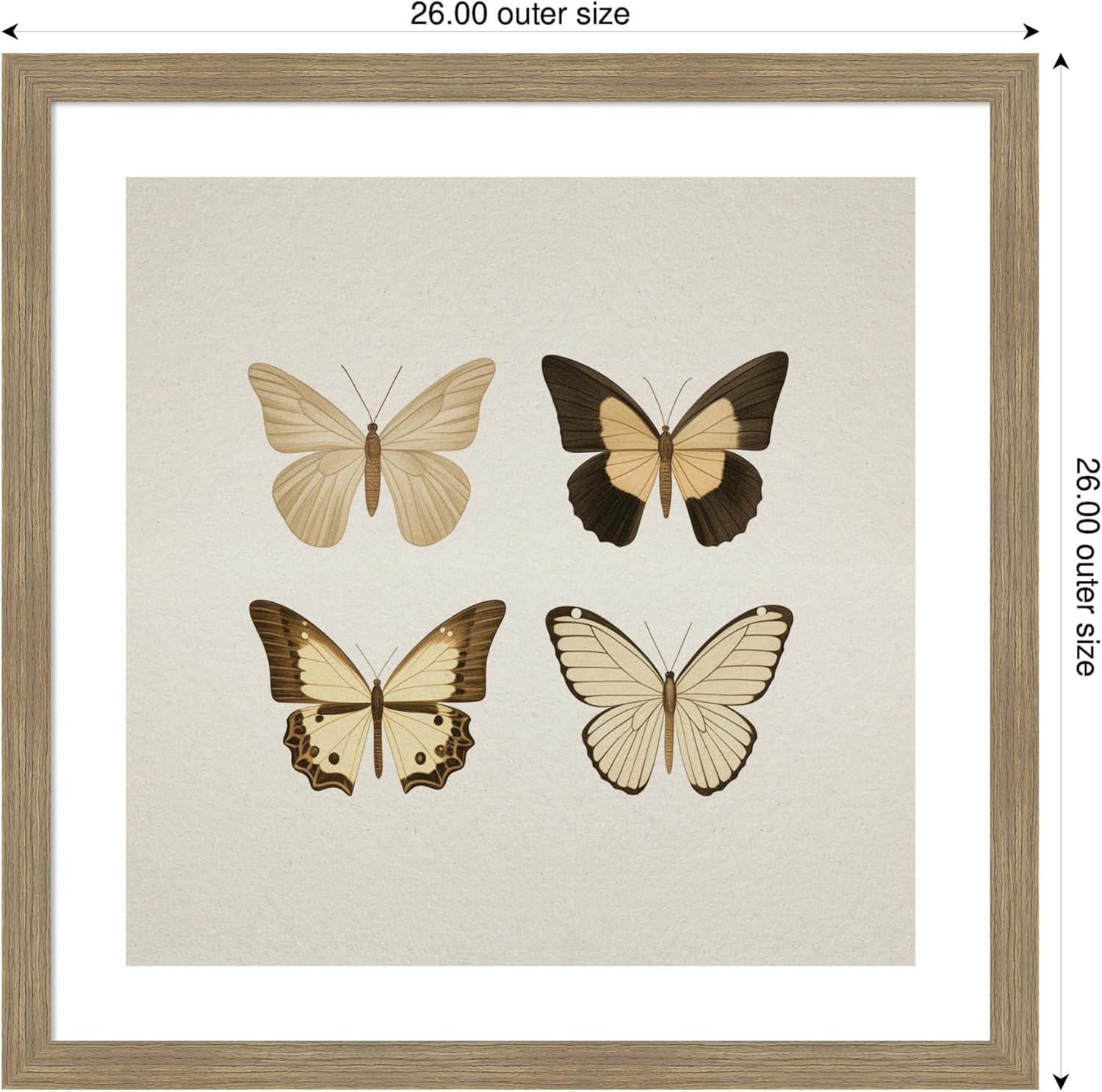 imageKate and Laurel Framed Wall Art Print Vintage Style Butterflies in Neutral Tones by The Creative Bunch Studio 34 x 34 Woodgrain Stripe Mocha Frame Vintage Animals Nature Art for Wall Decor26L x 26W
