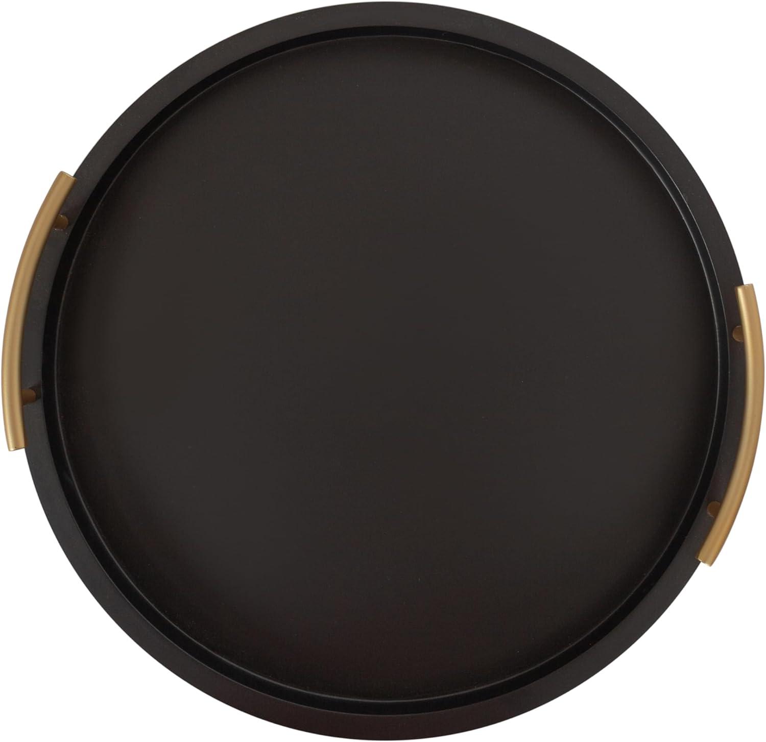 imageKate and Laurel Halsey Decorative Wooden Round Tray with Polished Metal Handles 16 Inch Diameter Black and Gold Modern Glam Wood Circle Serving Tray for Use as Ottoman or Coffee Table DecorBlackGold