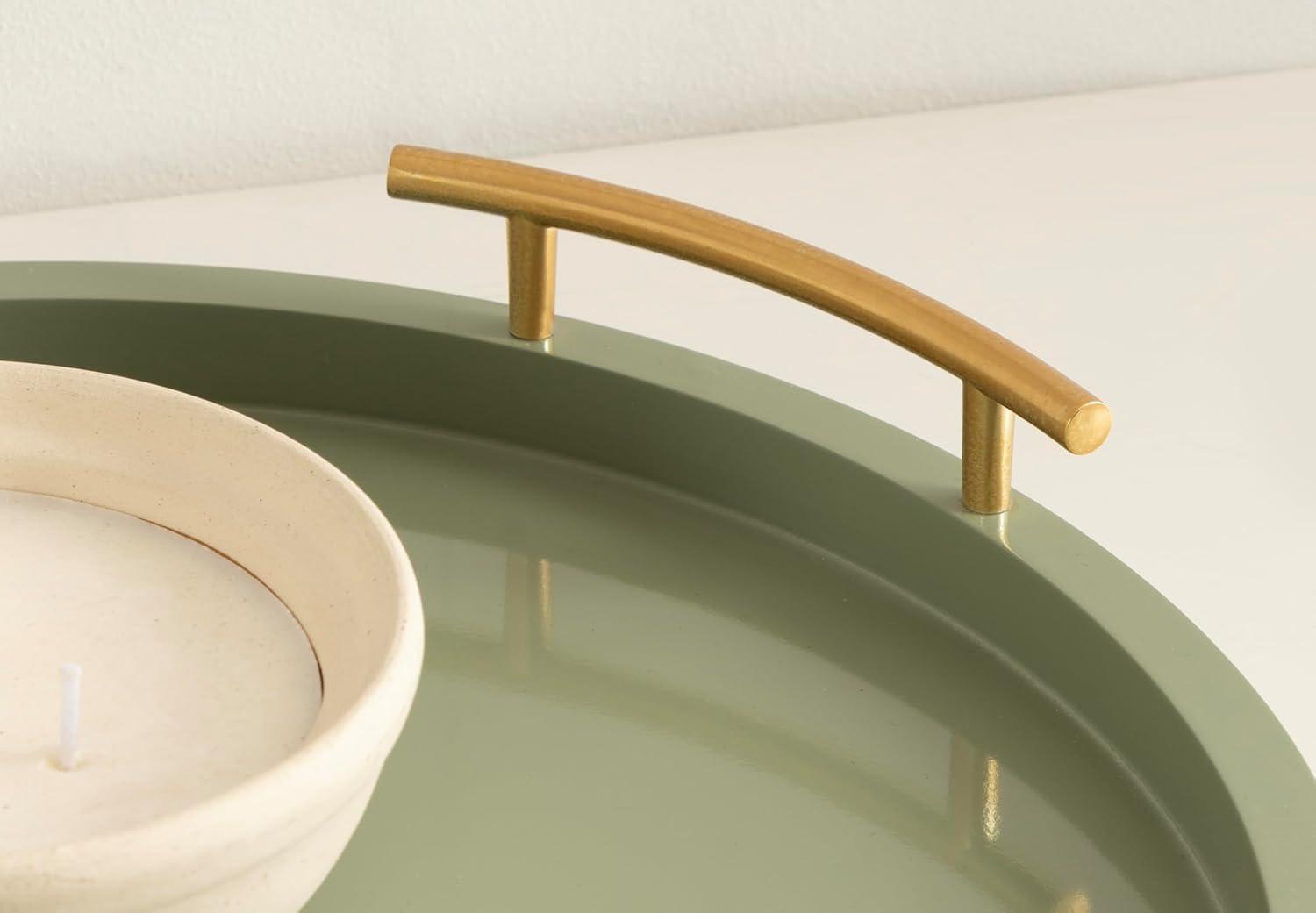 imageKate and Laurel Halsey Decorative Wooden Round Tray with Polished Metal Handles 16 Inch Diameter Black and Gold Modern Glam Wood Circle Serving Tray for Use as Ottoman or Coffee Table DecorGreen