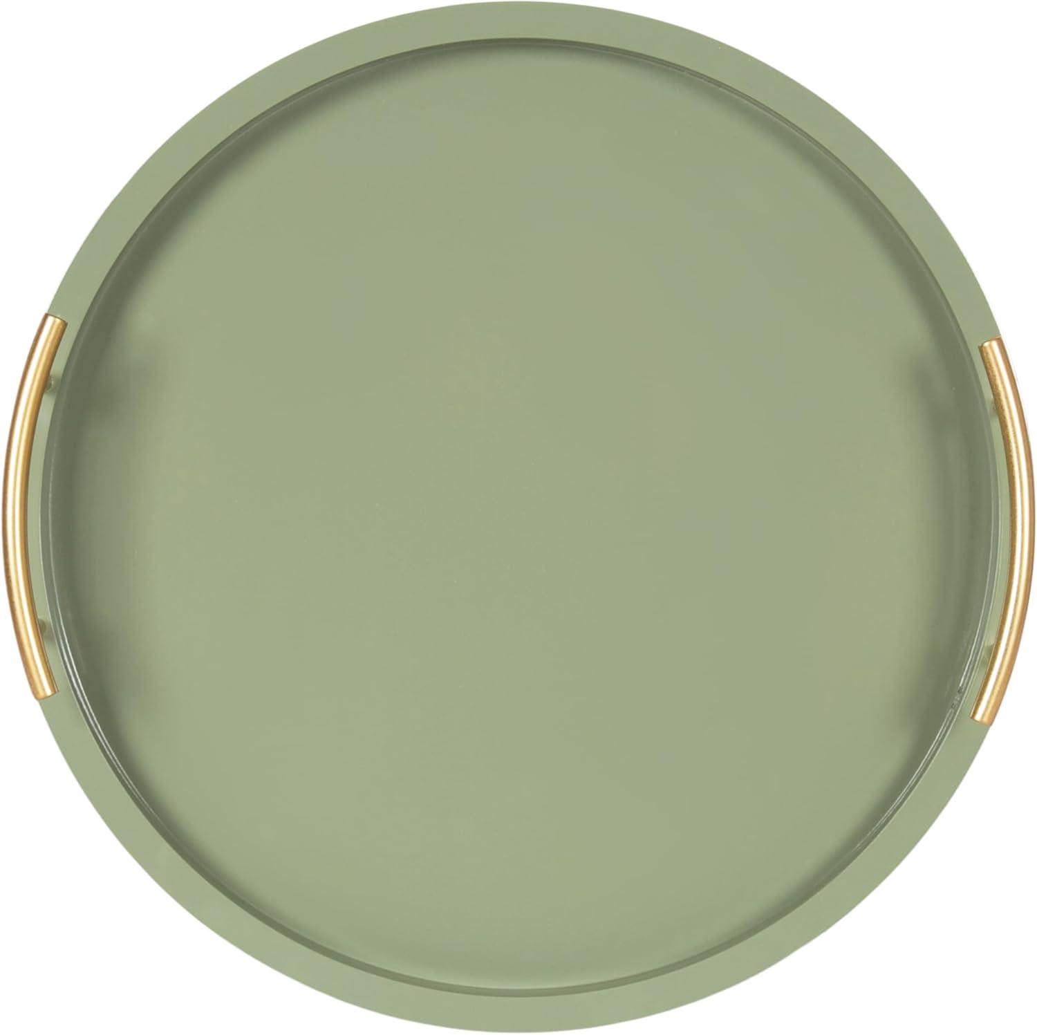 imageKate and Laurel Halsey Decorative Wooden Round Tray with Polished Metal Handles 16 Inch Diameter Black and Gold Modern Glam Wood Circle Serving Tray for Use as Ottoman or Coffee Table DecorGreen