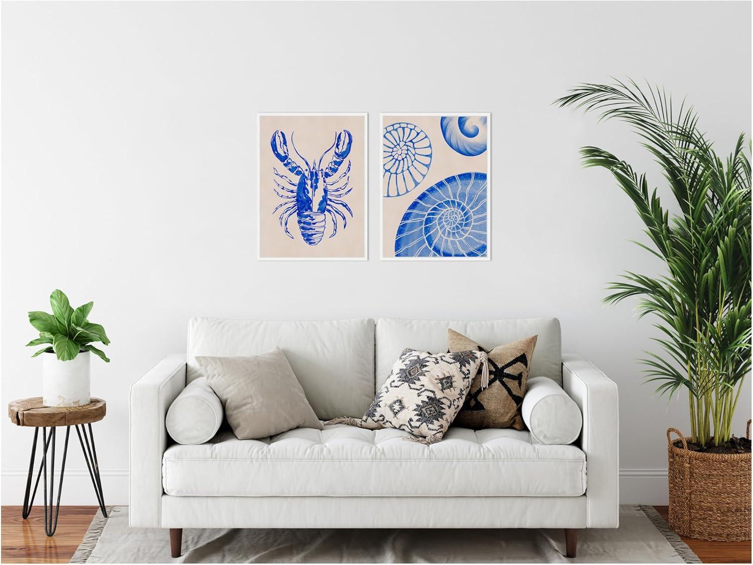 imageKate and Laurel Lobster and Ocean Charms 1 Set of 2 18x24 Framed Canvas Wall Art Set by Nikita Jariwala Sylvie White Coastal Animals Beach Abstract Beach Animals Art for Wall Decor Living