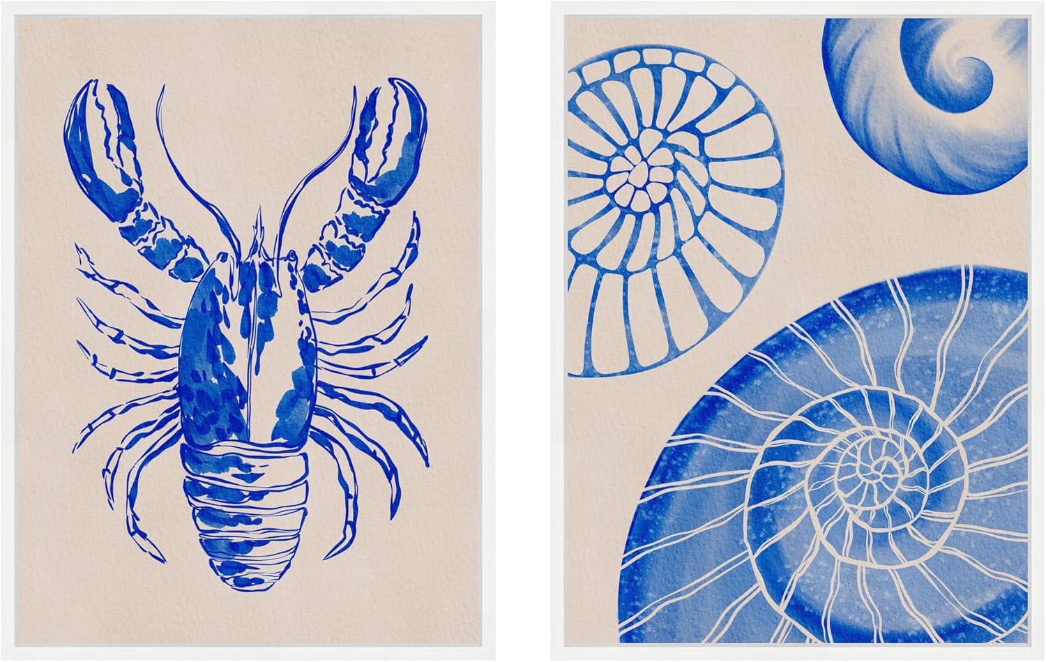 imageKate and Laurel Lobster and Ocean Charms 1 Set of 2 18x24 Framed Canvas Wall Art Set by Nikita Jariwala Sylvie White Coastal Animals Beach Abstract Beach Animals Art for Wall Decor Living