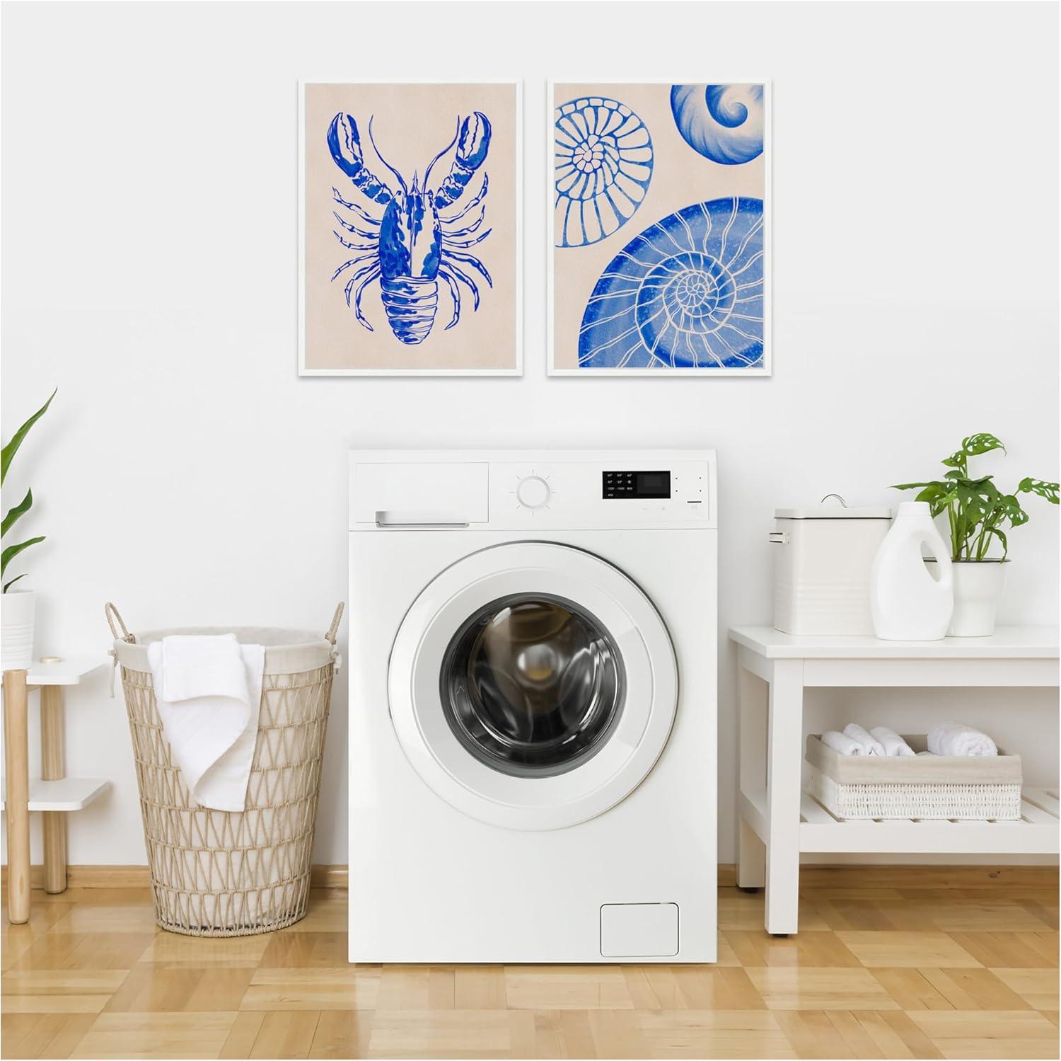 imageKate and Laurel Lobster and Ocean Charms 1 Set of 2 18x24 Framed Canvas Wall Art Set by Nikita Jariwala Sylvie White Coastal Animals Beach Abstract Beach Animals Art for Wall Decor Living