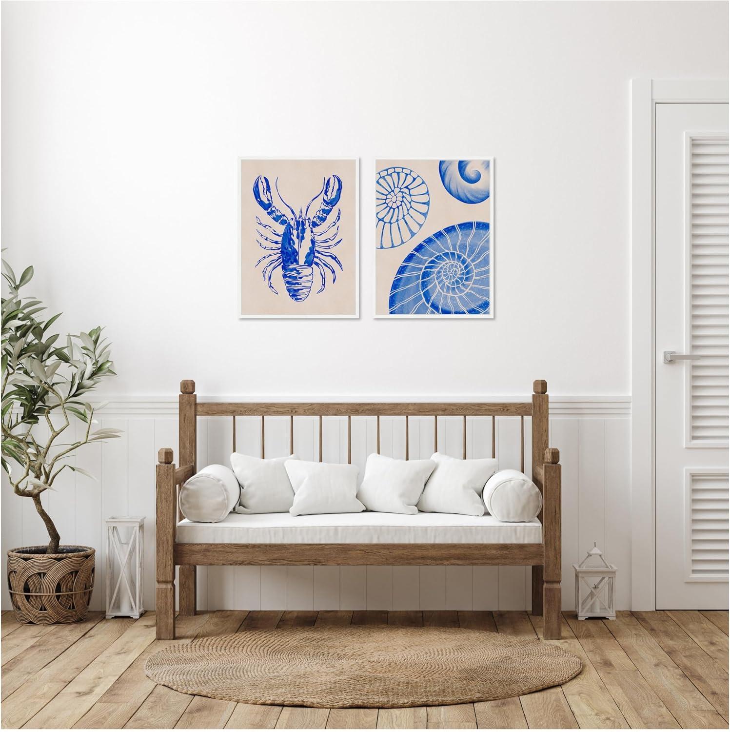 imageKate and Laurel Lobster and Ocean Charms 1 Set of 2 18x24 Framed Canvas Wall Art Set by Nikita Jariwala Sylvie White Coastal Animals Beach Abstract Beach Animals Art for Wall Decor Living