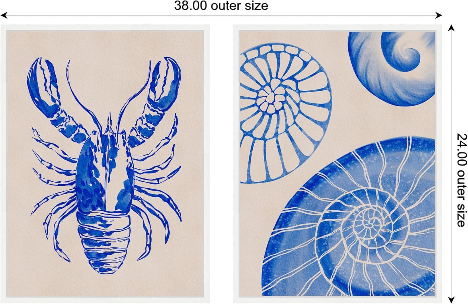 imageKate and Laurel Lobster and Ocean Charms 1 Set of 2 18x24 Framed Canvas Wall Art Set by Nikita Jariwala Sylvie White Coastal Animals Beach Abstract Beach Animals Art for Wall Decor Living