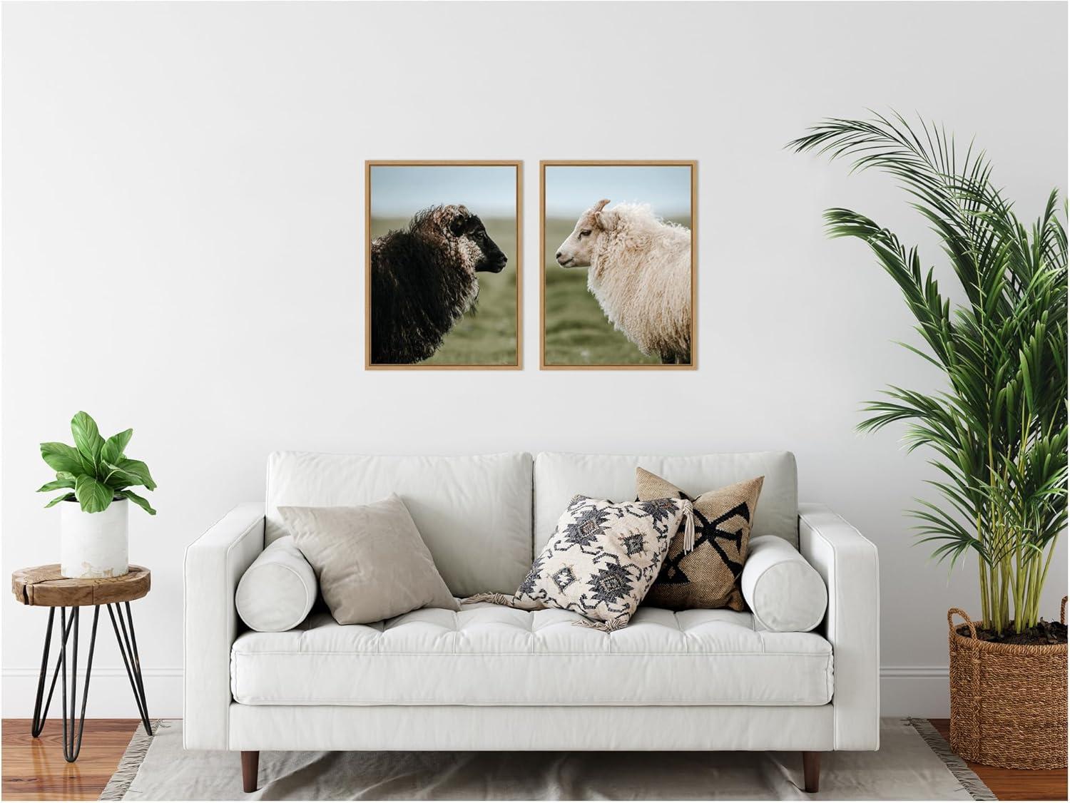 imageKate and Laurel Sheeply in Love Set of 2 18x24 Framed Canvas Wall Art Set by Michael Schauer Sylvie Natural Farmhouse Animals Landscapes Nature Art for Wall Decor Living Room Bedroom