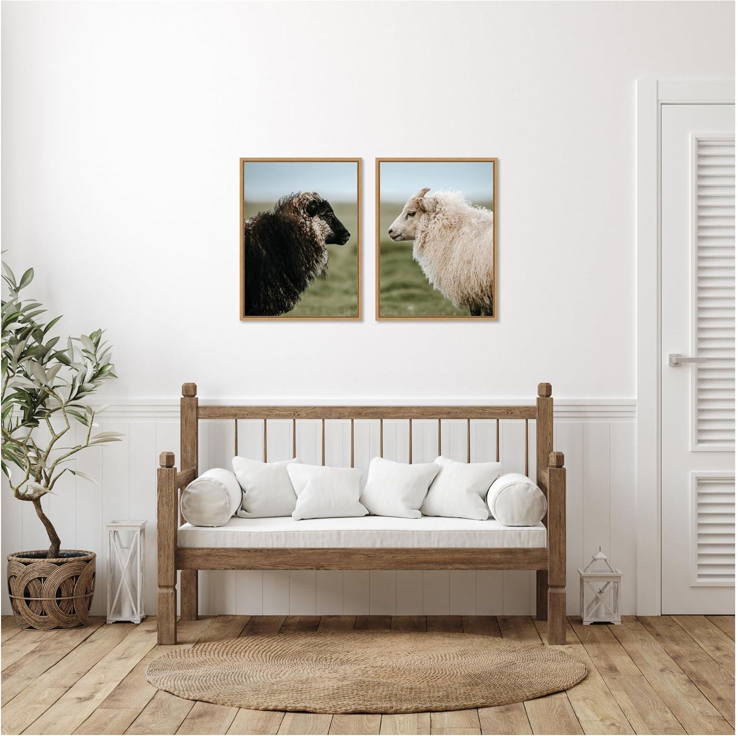 imageKate and Laurel Sheeply in Love Set of 2 18x24 Framed Canvas Wall Art Set by Michael Schauer Sylvie Natural Farmhouse Animals Landscapes Nature Art for Wall Decor Living Room Bedroom