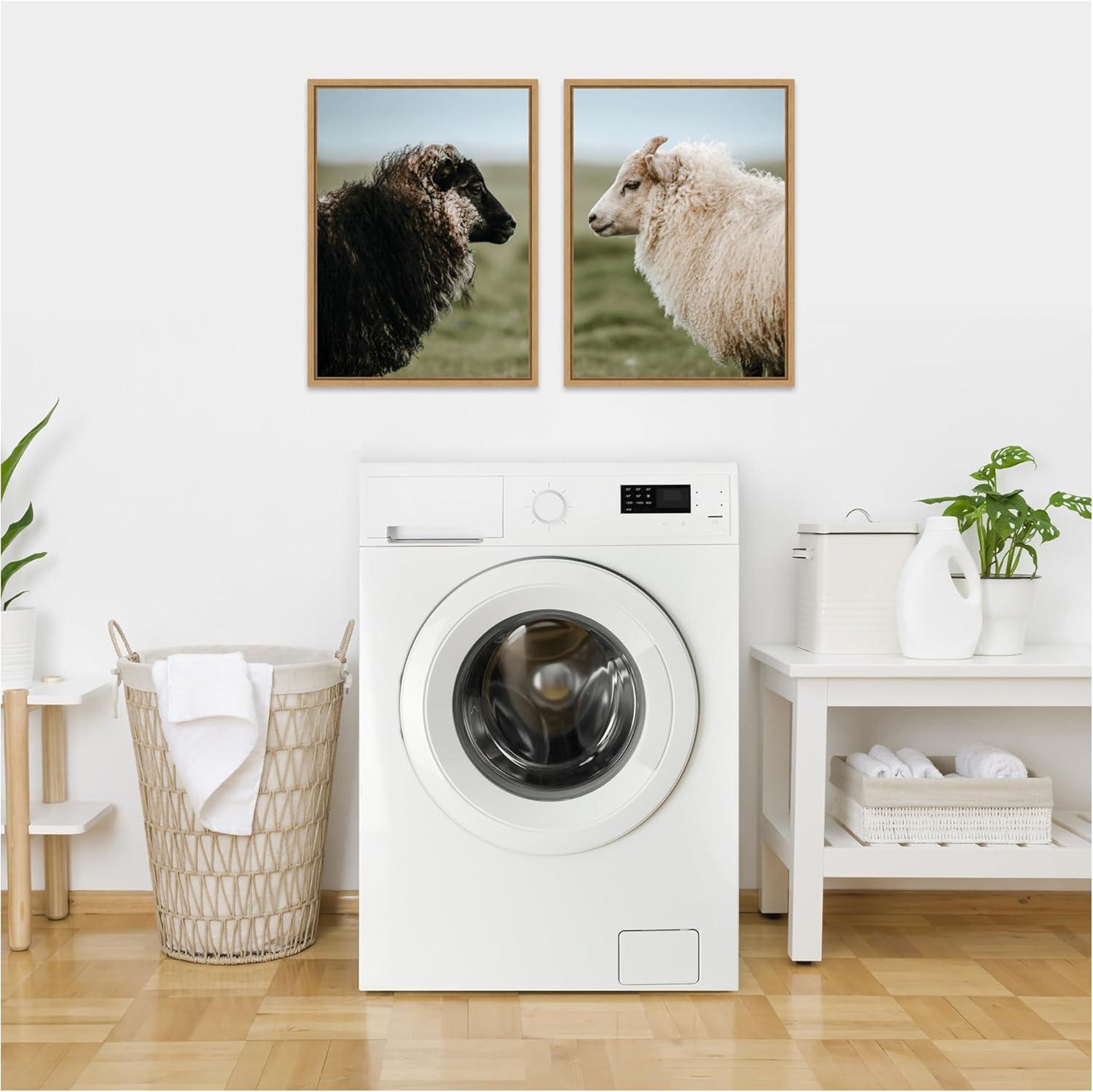 imageKate and Laurel Sheeply in Love Set of 2 18x24 Framed Canvas Wall Art Set by Michael Schauer Sylvie Natural Farmhouse Animals Landscapes Nature Art for Wall Decor Living Room Bedroom