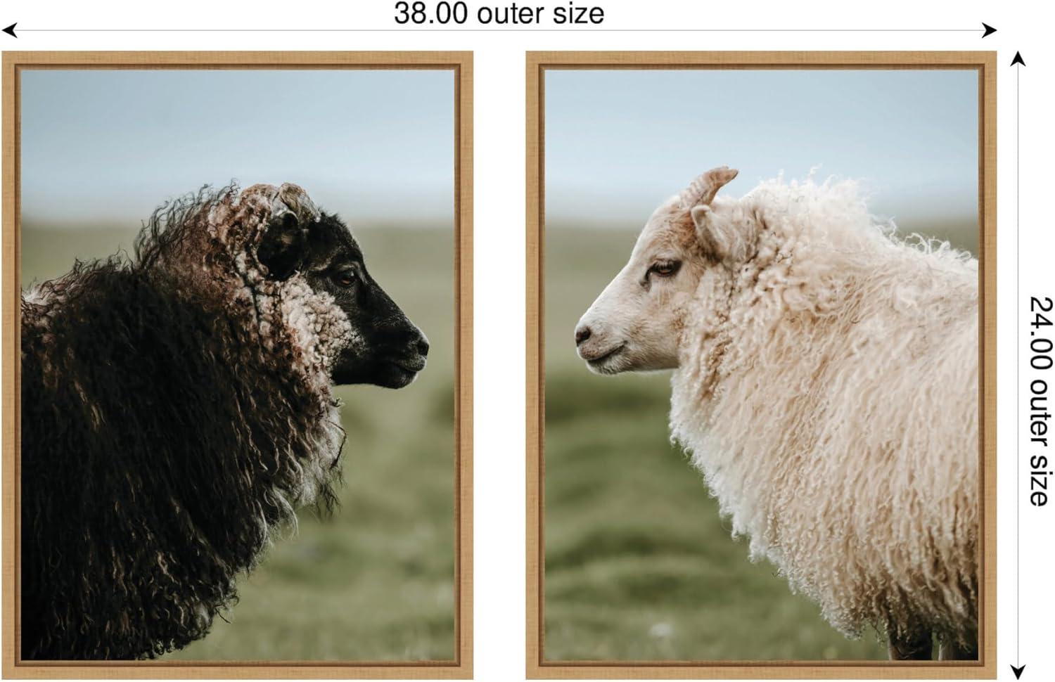 imageKate and Laurel Sheeply in Love Set of 2 18x24 Framed Canvas Wall Art Set by Michael Schauer Sylvie Natural Farmhouse Animals Landscapes Nature Art for Wall Decor Living Room Bedroom