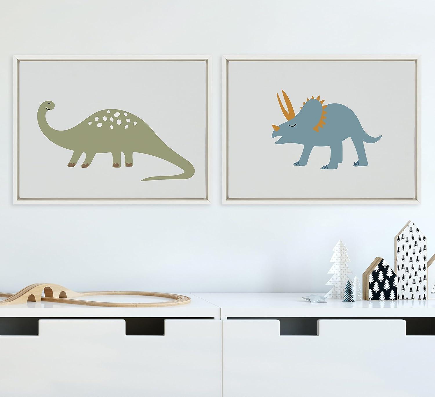 imageKate and Laurel Sylvie 1013 Brontosaurus and 1013 Triceratops Framed Canvas Wall Art Set by Teju Reval of SnazzyHues 2 Piece 18x24 White Fun Dinosaur Animal Art for Wall