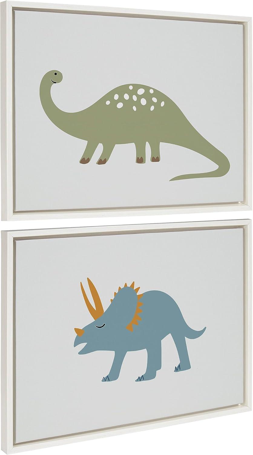 imageKate and Laurel Sylvie 1013 Brontosaurus and 1013 Triceratops Framed Canvas Wall Art Set by Teju Reval of SnazzyHues 2 Piece 18x24 White Fun Dinosaur Animal Art for Wall
