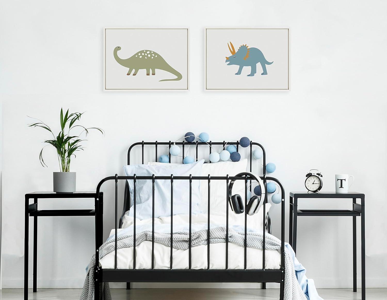 imageKate and Laurel Sylvie 1013 Brontosaurus and 1013 Triceratops Framed Canvas Wall Art Set by Teju Reval of SnazzyHues 2 Piece 18x24 White Fun Dinosaur Animal Art for Wall