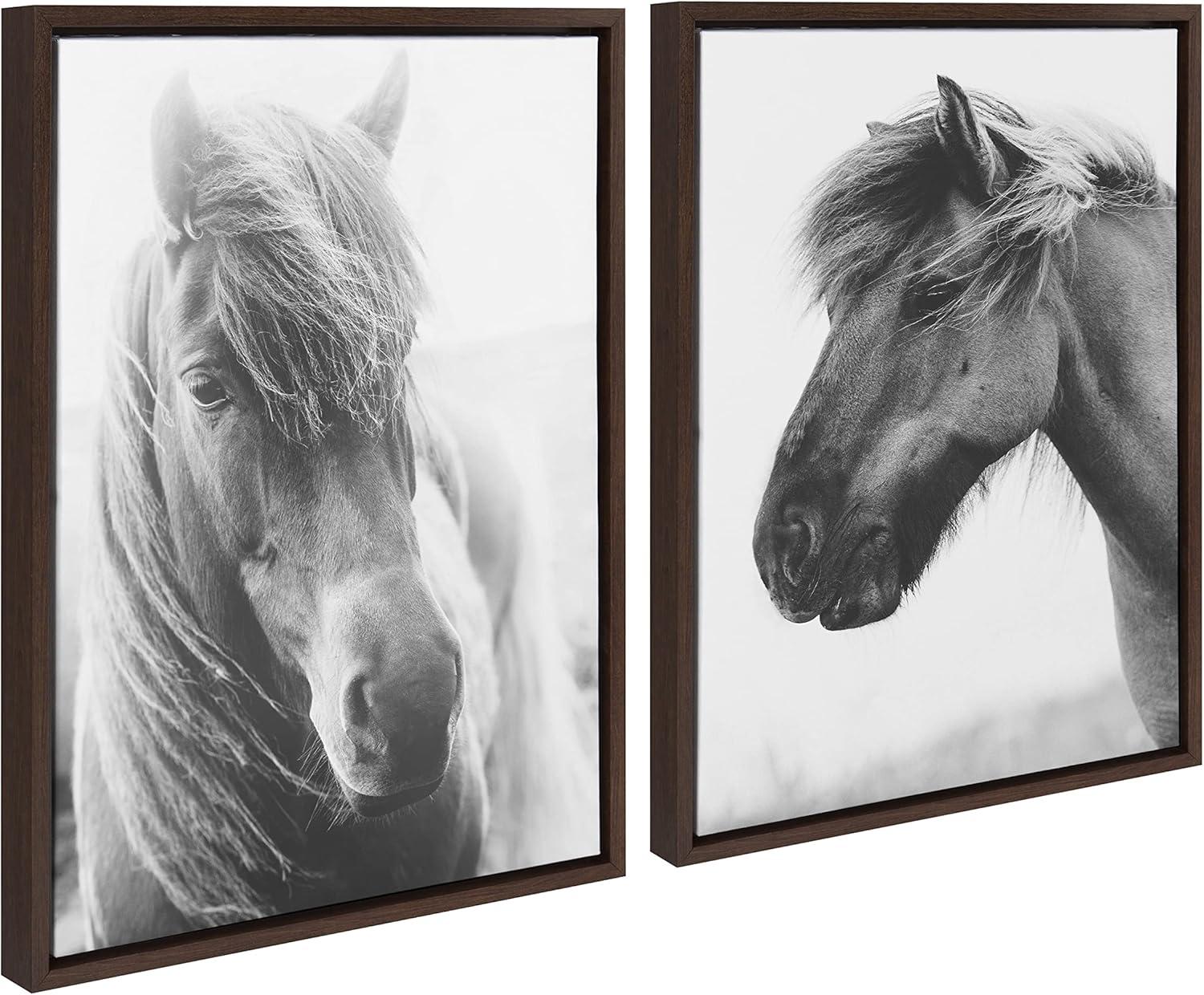 imageKate and Laurel Sylvie Benevolence and Indomitable Framed Canvas Wall Art Set by Alicia Abla 2 Piece 18x24 Walnut Brown Decorative Horse Art for Wall