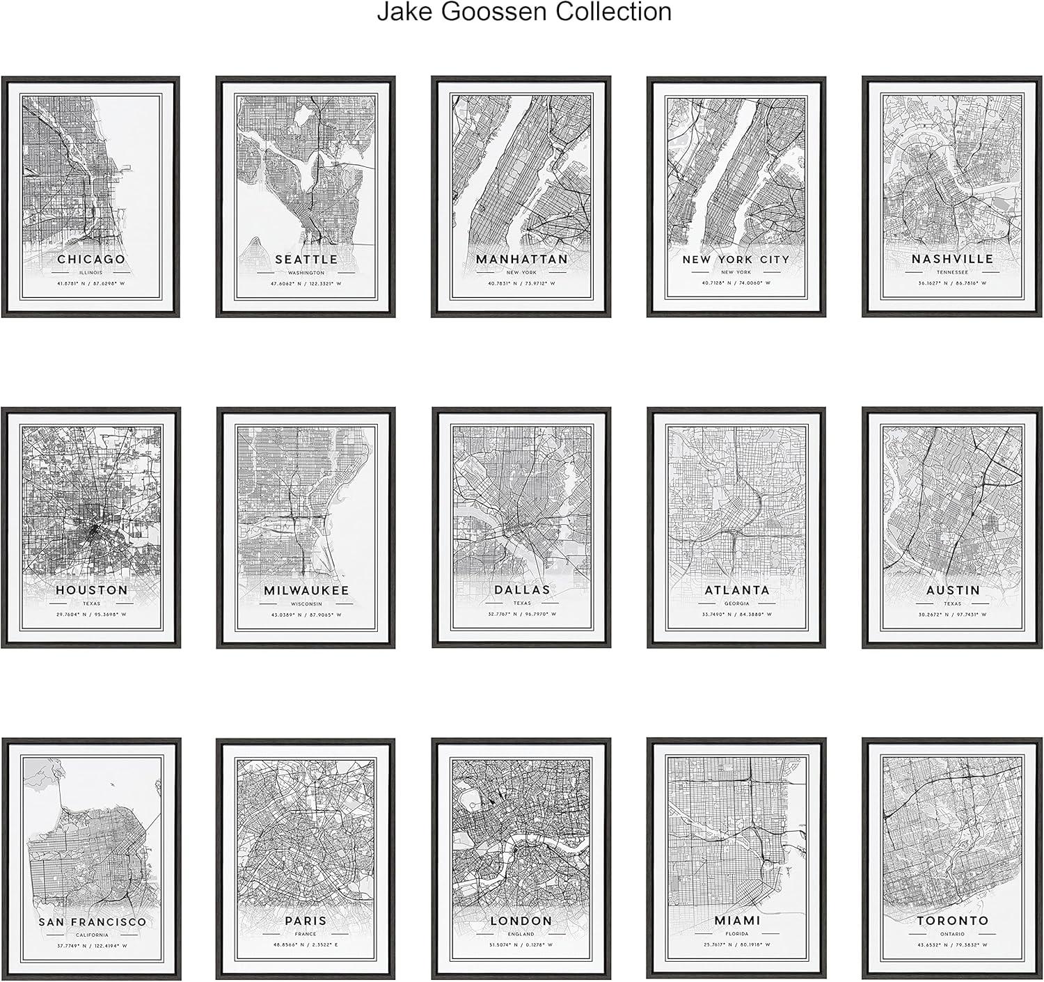 imageKate and Laurel Sylvie Chicago Modern Map Framed Canvas Wall Art by Jake Goossen 18x24 Gray Decorative Map Art for Wall