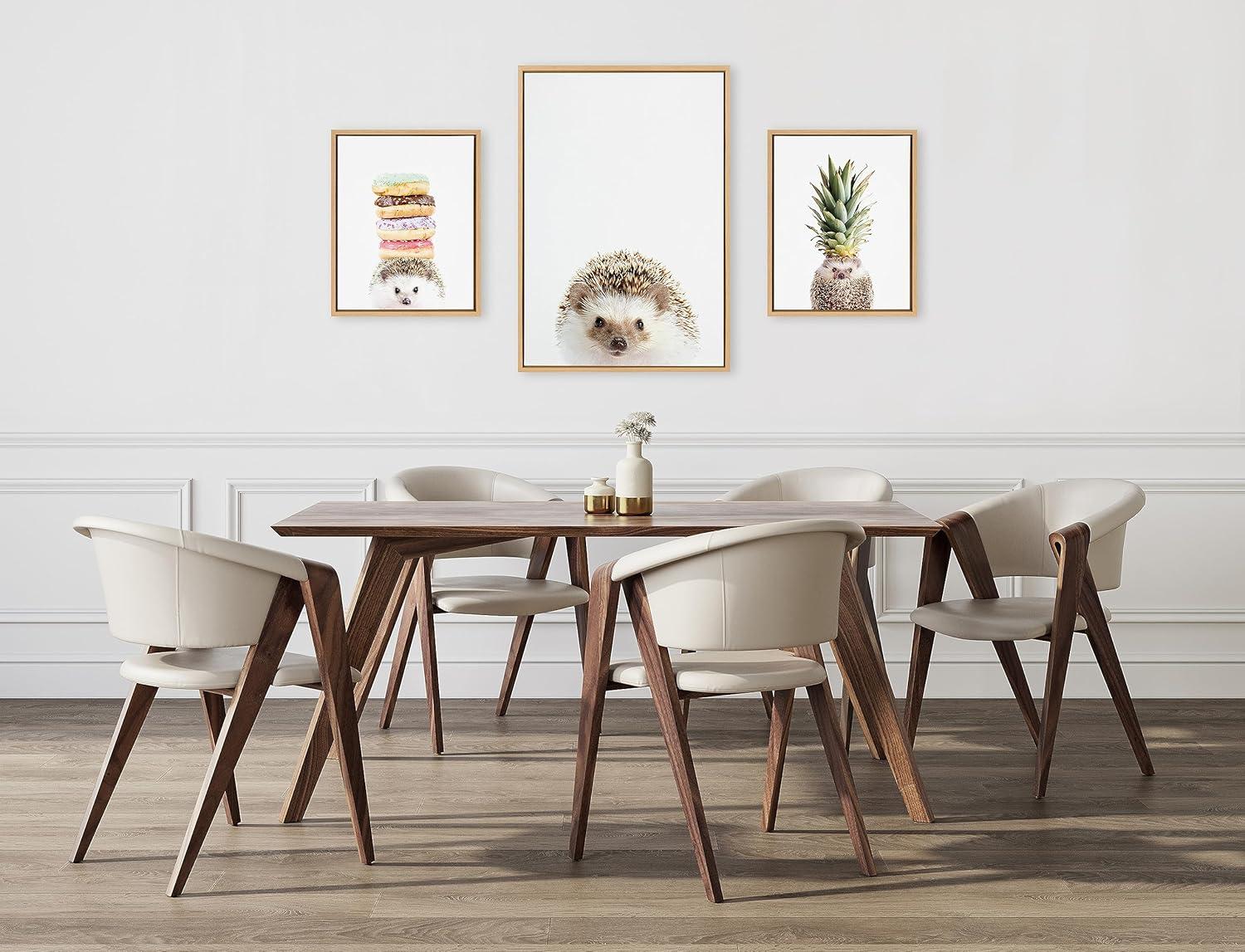 imageKate and Laurel Sylvie Hedgehog Hedgehog Donuts and Hedgehog Pineapple Framed Canvas Wall Art Set by Amy Peterson Art Studio 3 Piece Set Natural Cute Animal Art for Wall