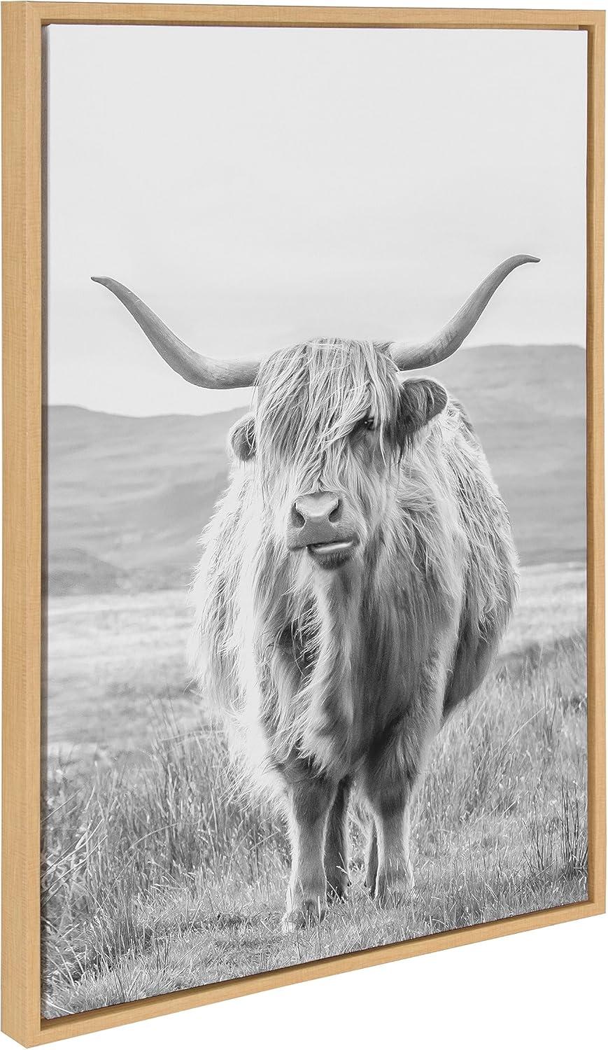 imageKate and Laurel Sylvie Herd of Highland Cows BW Left and Right and Highland Cow Mountain Landscape Framed Canvas Wall Art Set by The Creative Bunch Studio 3 Piece Set Natural Farm Animal Art