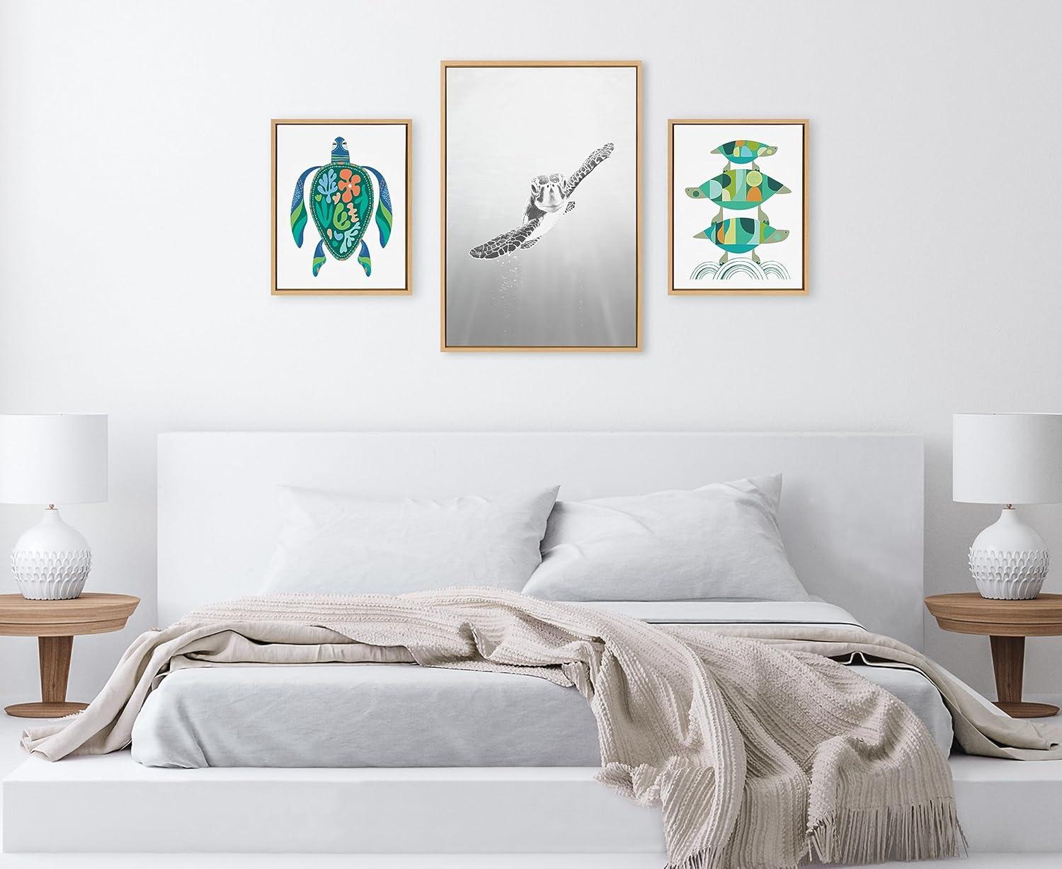 imageKate and Laurel Sylvie Sea Turtle Turtle Family and MCM Sea Turtle Framed Canvas Wall Art Set by Various Artists 3 Piece Set Natural Colorful Turtle Art for Gallery Wall