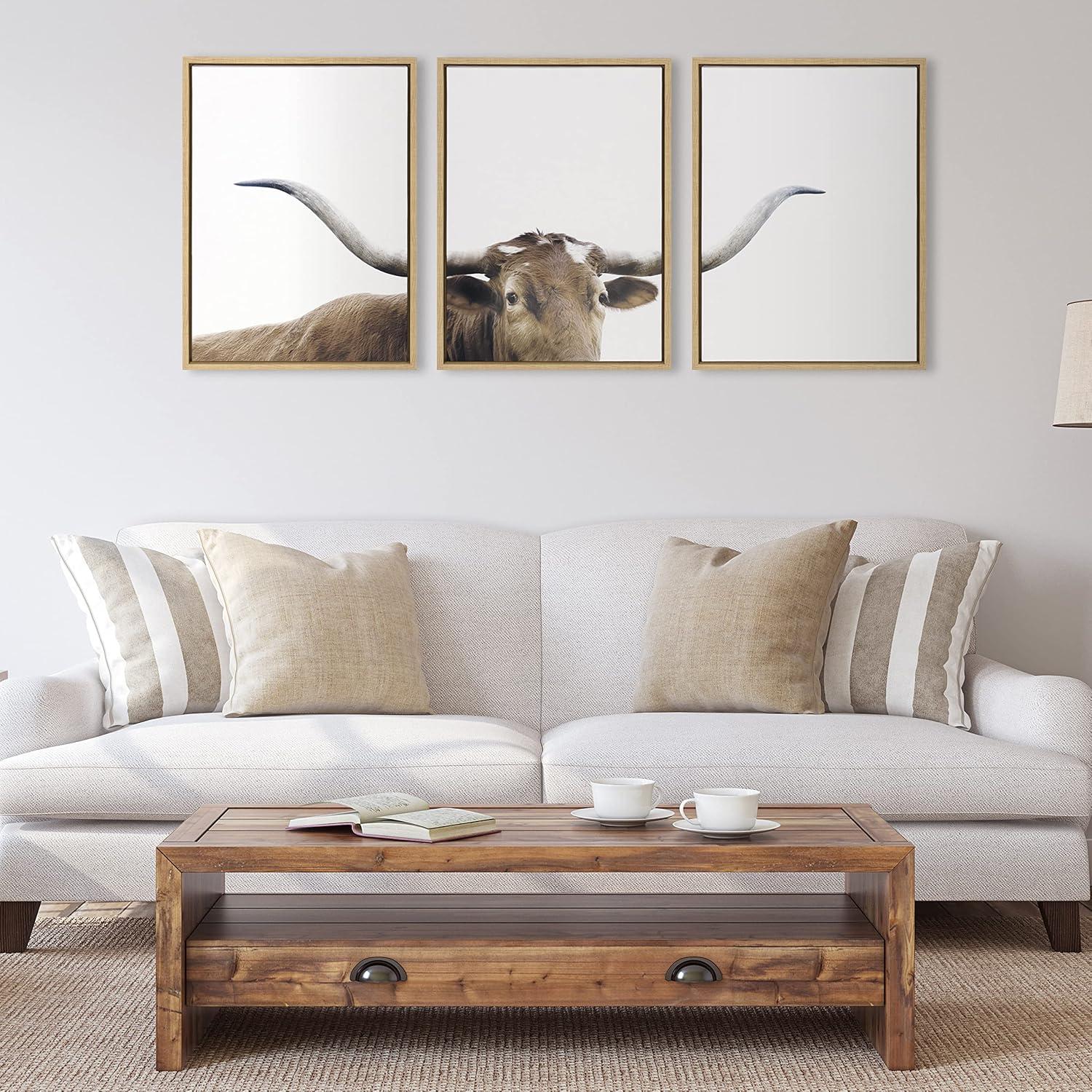 imageKate and Laurel Sylvie Texas Longhorn 1 2 and 3 Framed Canvas Wall Art Set by The Creative Bunch Studio 3 Piece Set 18x24 Natural Rustic Animal Wall Art Set