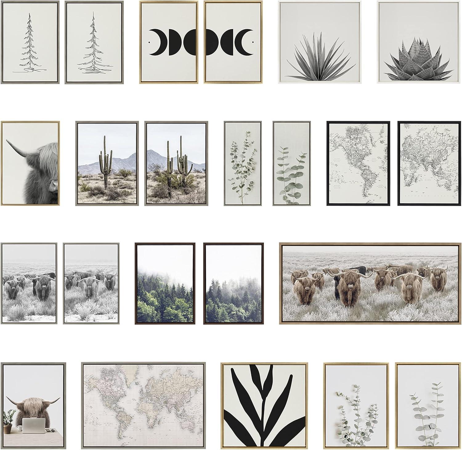 imageKate and Laurel Sylvie Texas Longhorn 1 2 and 3 Framed Canvas Wall Art Set by The Creative Bunch Studio 3 Piece Set 18x24 Natural Rustic Animal Wall Art Set