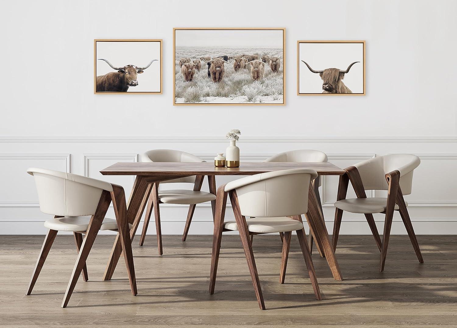 imageKate and Laurel Sylvie Texas Longhorn Highland Cow Portrait Close and Herd of Highland Cows Framed Canvas Wall Art Set by The Creative Bunch Studio 3 Piece Set Natural Farm Animal Cow Art for Wall