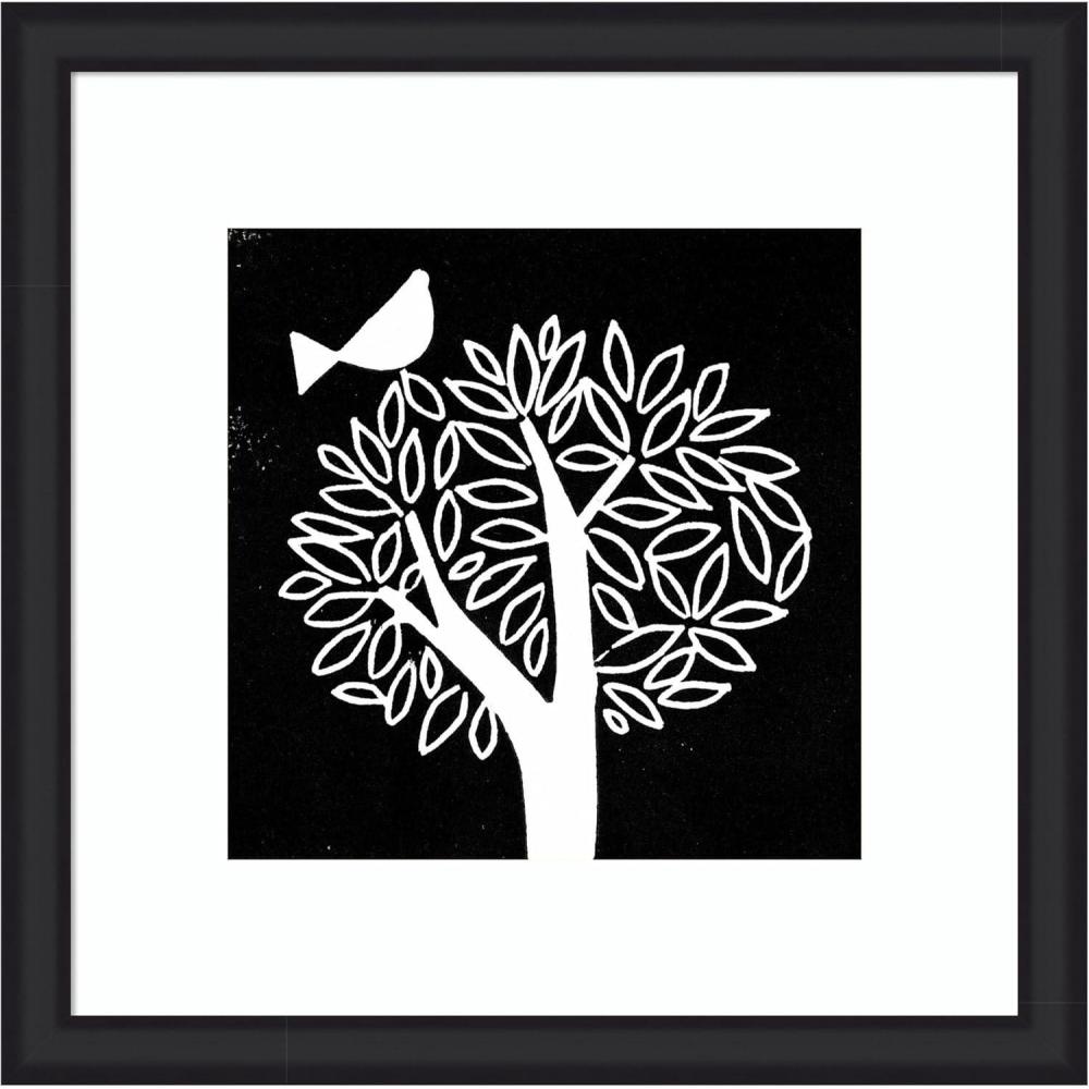 imageKate and Laurel Framed Wall Art Print Black and White Bird Tree Linocut by Giuliana Lazzerini Lazzerini 35 x 35 Oliver Black Narrow Frame Modern Contemporary Animals Nature Art for Wall Decor27L x 27W