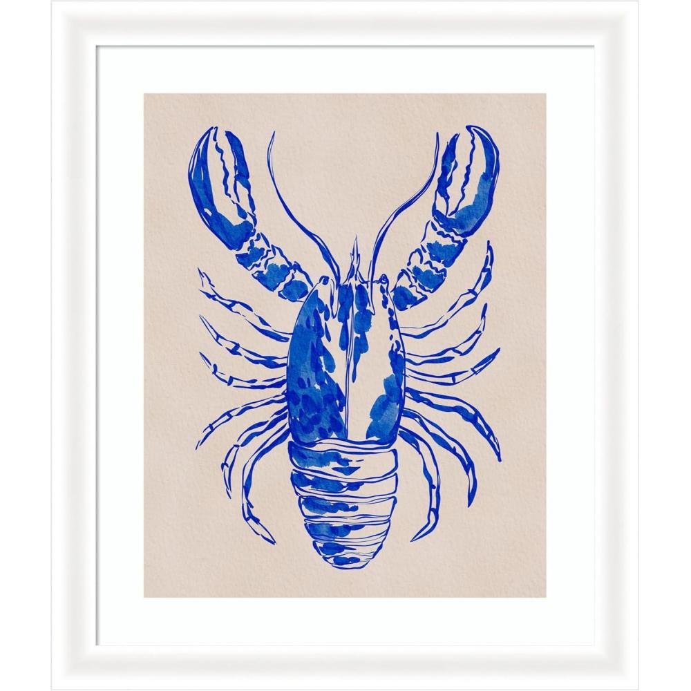 imageKate and Laurel Framed Wall Art Print Lobster by Nikita Jariwala 35 x 43 Oliver White Narrow Frame Coastal Animals Beach Art for Wall Decor27L x 23W