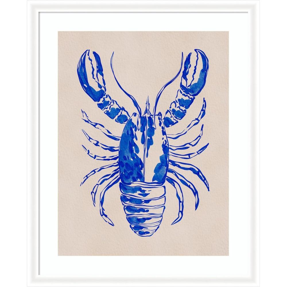 imageKate and Laurel Framed Wall Art Print Lobster by Nikita Jariwala 35 x 43 Oliver White Narrow Frame Coastal Animals Beach Art for Wall Decor43L x 35W