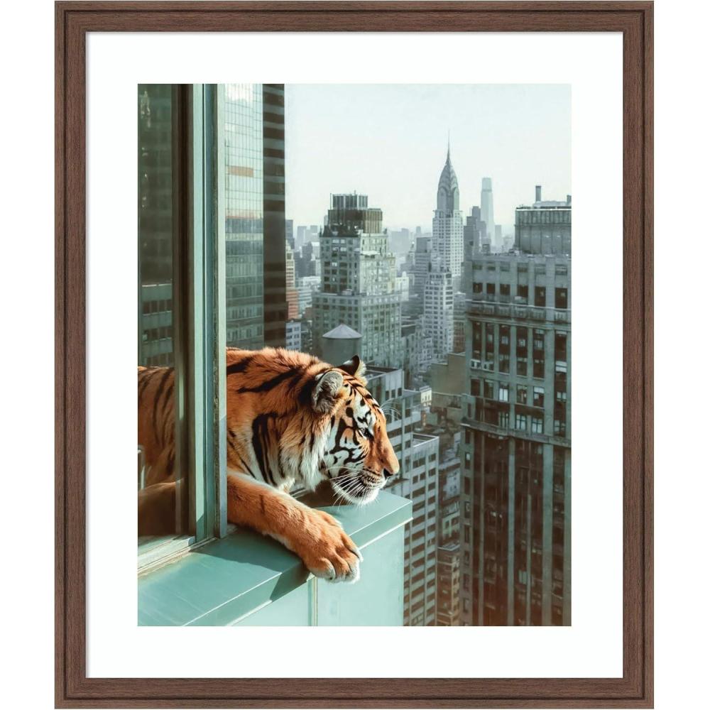 imageKate and Laurel Framed Wall Art Print Urban Tiger Overlooking Manhattan by Michael Schauer 35 x 43 Oliver Black Narrow Frame Industrial Urban Animals Cityscapes Art for Wall Decor26L x 22W