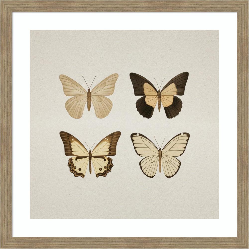 imageKate and Laurel Framed Wall Art Print Vintage Style Butterflies in Neutral Tones by The Creative Bunch Studio 34 x 34 Woodgrain Stripe Mocha Frame Vintage Animals Nature Art for Wall Decor26L x 26W