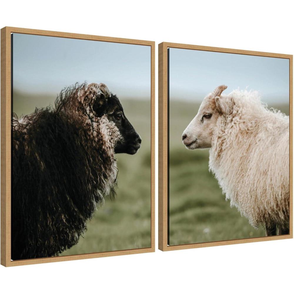 imageKate and Laurel Sheeply in Love Set of 2 18x24 Framed Canvas Wall Art Set by Michael Schauer Sylvie Natural Farmhouse Animals Landscapes Nature Art for Wall Decor Living Room Bedroom