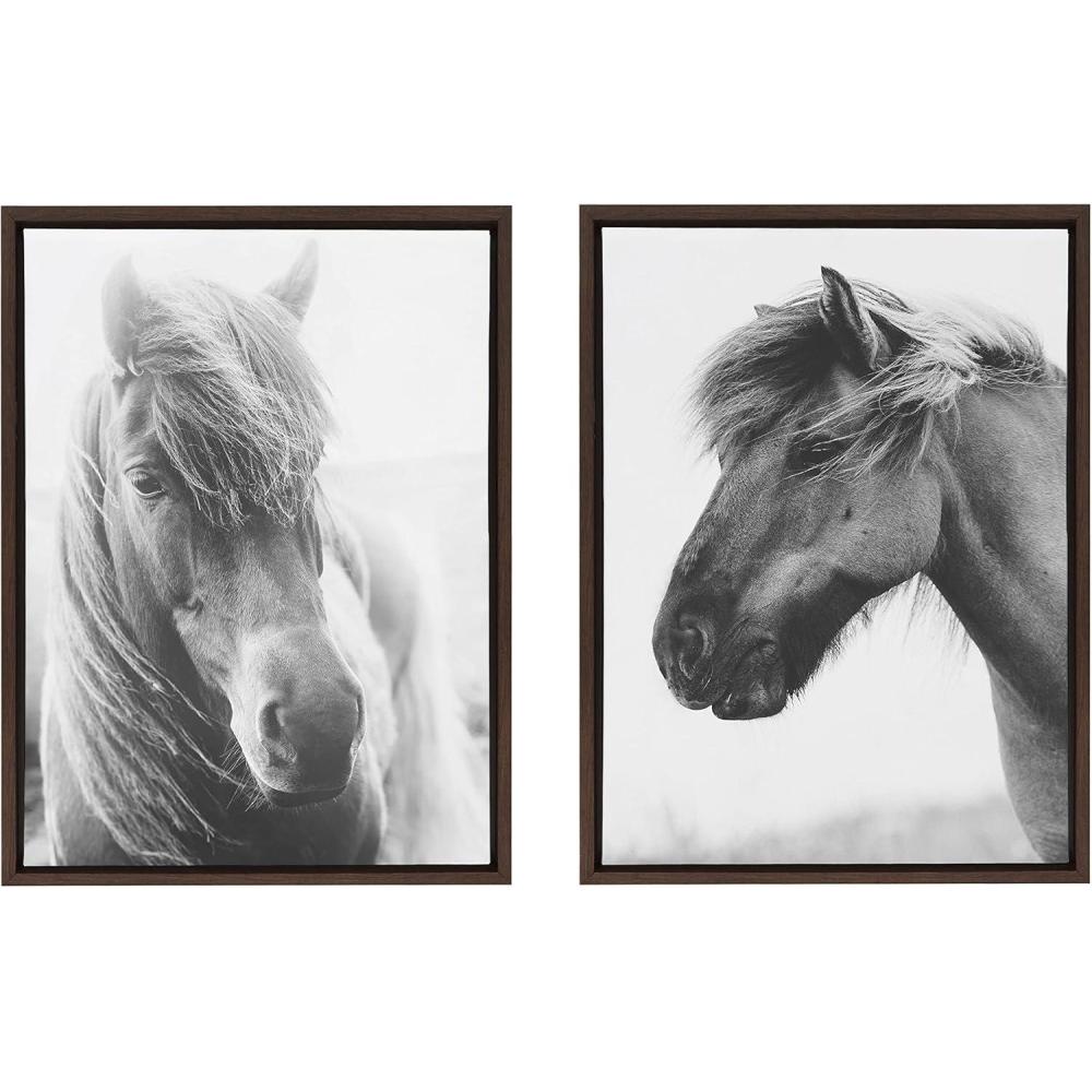 imageKate and Laurel Sylvie Benevolence and Indomitable Framed Canvas Wall Art Set by Alicia Abla 2 Piece 18x24 Walnut Brown Decorative Horse Art for Wall