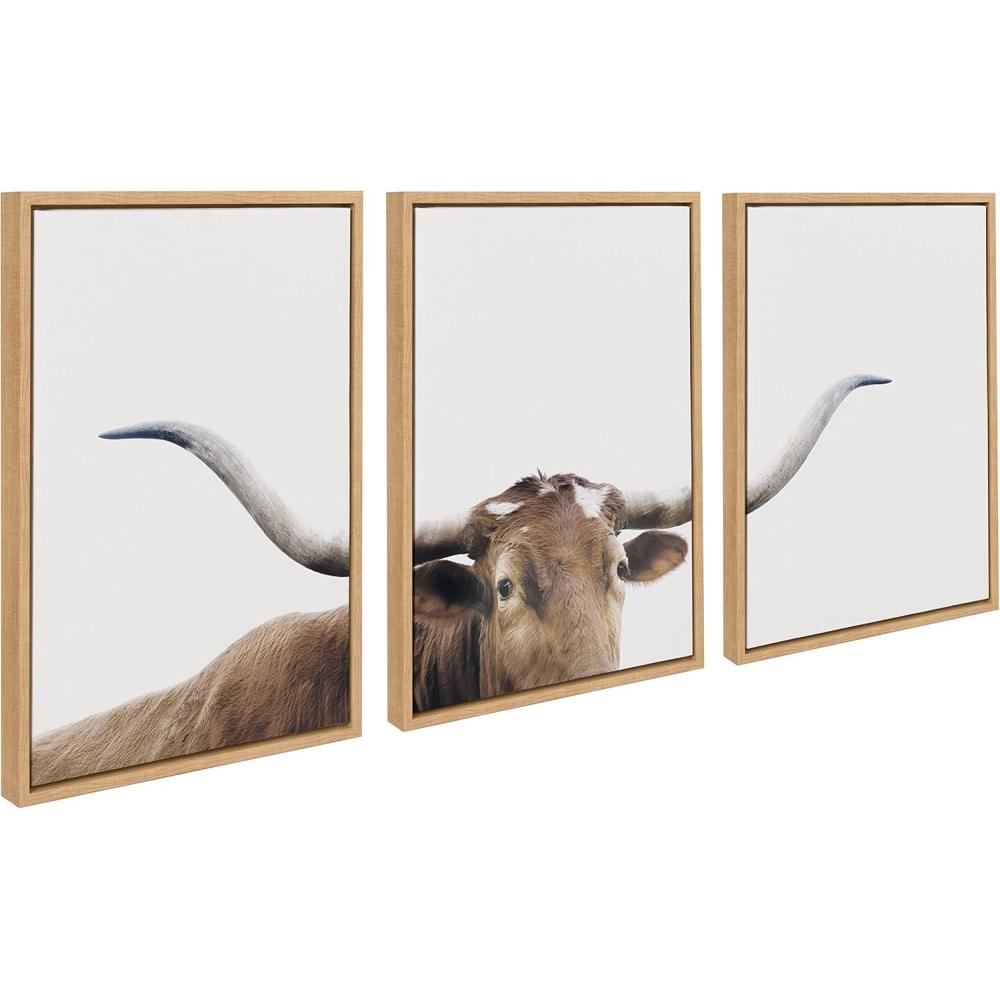 imageKate and Laurel Sylvie Texas Longhorn 1 2 and 3 Framed Canvas Wall Art Set by The Creative Bunch Studio 3 Piece Set 18x24 Natural Rustic Animal Wall Art Set