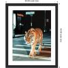imageKate and Laurel Framed Wall Art Print Tiger in the City at Night 2 by Michael Schauer 34 x 42 Florence Medium Brown Frame Industrial Urban Animals Cityscapes Art for Wall Decor43L x 35W