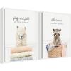 imageKate and Laurel Alpaca Fluff Fold and Racoon Little Rascal Laundry Set of 2 18x24 Framed Canvas Wall Art Set by Amy Peterson Sylvie White Whimsical Animals Humor Animals Laundry Art for Wall