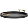 imageKate and Laurel Halsey Decorative Wooden Round Tray with Polished Metal Handles 16 Inch Diameter Black and Gold Modern Glam Wood Circle Serving Tray for Use as Ottoman or Coffee Table DecorBlackGold