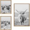 imageKate and Laurel Sylvie Herd of Highland Cows BW Left and Right and Highland Cow Mountain Landscape Framed Canvas Wall Art Set by The Creative Bunch Studio 3 Piece Set Natural Farm Animal Art