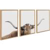 imageKate and Laurel Sylvie Texas Longhorn 1 2 and 3 Framed Canvas Wall Art Set by The Creative Bunch Studio 3 Piece Set 18x24 Natural Rustic Animal Wall Art Set