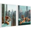 imageKate and Laurel Urban Tigers in New York Set of 2 18x24 Framed Canvas Wall Art Set by Michael Schauer Sylvie White Industrial Urban Animals Cityscapes Art for Wall Decor Living Room Bedroom