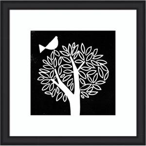 imageKate and Laurel Framed Wall Art Print Black and White Bird Tree Linocut by Giuliana Lazzerini Lazzerini 35 x 35 Oliver Black Narrow Frame Modern Contemporary Animals Nature Art for Wall Decor27L x 27W