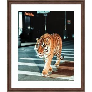 imageKate and Laurel Framed Wall Art Print Tiger in the City at Night 2 by Michael Schauer 34 x 42 Florence Medium Brown Frame Industrial Urban Animals Cityscapes Art for Wall Decor26L x 22W