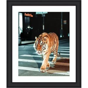 imageKate and Laurel Framed Wall Art Print Tiger in the City at Night 2 by Michael Schauer 34 x 42 Florence Medium Brown Frame Industrial Urban Animals Cityscapes Art for Wall Decor27L x 23W