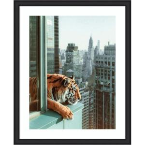 imageKate and Laurel Framed Wall Art Print Urban Tiger Overlooking Manhattan by Michael Schauer 35 x 43 Oliver Black Narrow Frame Industrial Urban Animals Cityscapes Art for Wall Decor43L x 35W