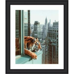 imageKate and Laurel Framed Wall Art Print Urban Tiger Overlooking Manhattan by Michael Schauer 35 x 43 Oliver Black Narrow Frame Industrial Urban Animals Cityscapes Art for Wall Decor27L x 23W