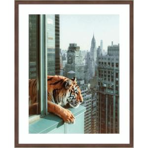 imageKate and Laurel Framed Wall Art Print Urban Tiger Overlooking Manhattan by Michael Schauer 35 x 43 Oliver Black Narrow Frame Industrial Urban Animals Cityscapes Art for Wall Decor42L x 34W