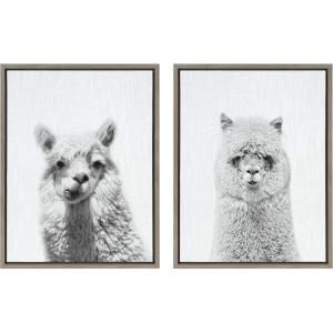 imageKate and Laurel Sylvie Alpaca Portrait and Hairy Alpaca Framed Canvas Wall Art by Simon Te of Tai Prints 18x24 Gray Adorable Animal Art Decor