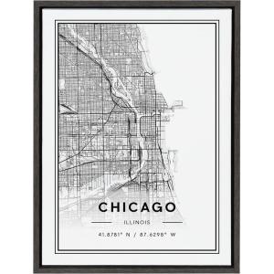 imageKate and Laurel Sylvie Chicago Modern Map Framed Canvas Wall Art by Jake Goossen 18x24 Gray Decorative Map Art for Wall