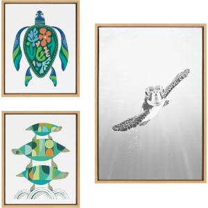 imageKate and Laurel Sylvie Sea Turtle Turtle Family and MCM Sea Turtle Framed Canvas Wall Art Set by Various Artists 3 Piece Set Natural Colorful Turtle Art for Gallery Wall