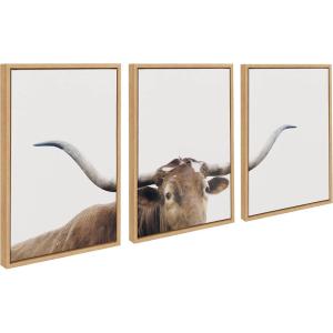 imageKate and Laurel Sylvie Texas Longhorn 1 2 and 3 Framed Canvas Wall Art Set by The Creative Bunch Studio 3 Piece Set 18x24 Natural Rustic Animal Wall Art Set