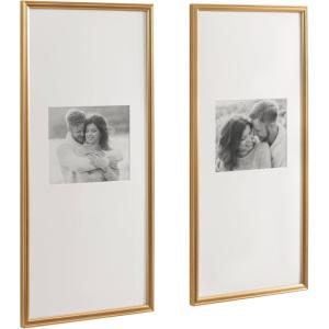 imageKate and Laurel Adlynn Rectangular Panel Picture Frame Set of 2 14 x 30 matted to 8 x 10 Vintage Gold Modern TwoPiece Photo Frame Set for Gallery Wall Decor in Living Room Wall Display