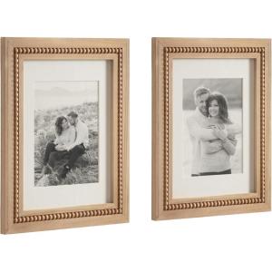 imageKate and Laurel Sorell Modern Beaded Coastal Picture Frame Set of 2 11 x 14 matted to 8 x 10 Natural Wood Boho TwoPiece Glass Photo Frame Set for Gallery Wall Design in Living Room Wall Decor